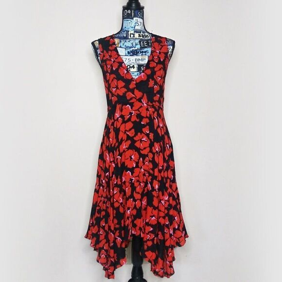 A.L.C. Nello Handkerchief Trapeze Silk Dress Floral Asymmetrical V-Neck SAMPLE - Picture 2 of 12